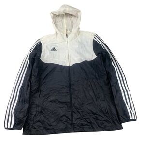 Adidas 3-Stripes Hooded Jacket Womens Size M Black White Mesh Lined‎ Windbreaker